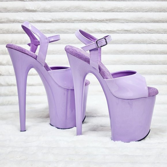 809 Lavender Lilac Patent Ankle Strap Platform 8" High Heel Sandals - Picture 2 of 10